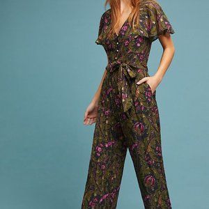 Anthropologie | V-neck Floral Jumpsuit